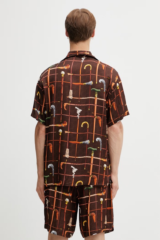 Oblečení Drôle de Monsieur Cannes košile z viskózy pánská K.SH230.VI033.BN hnědá