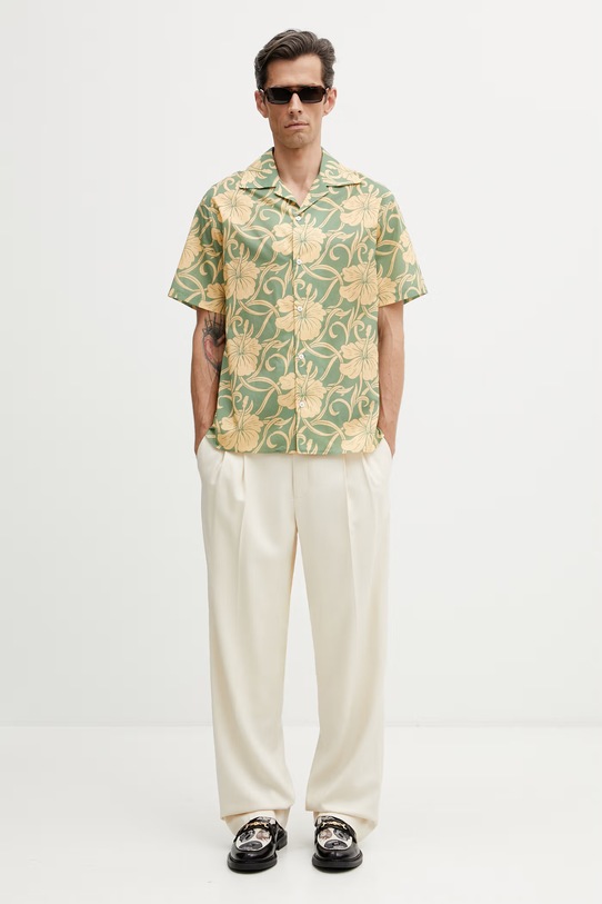 Drôle de Monsieur Hibiscus Monoramme koszula bawełniana męska K.SH228.CO288.GN zielony