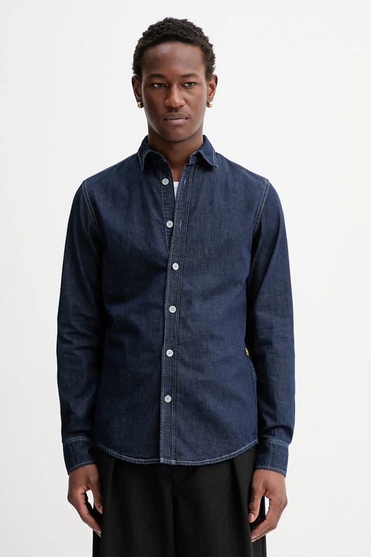 G-Star koszula z domieszką lnu Clean slim klasyczny granatowy D27681.D306