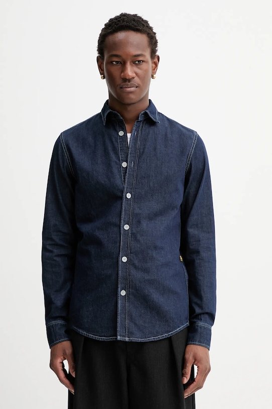 G-Star koszula z domieszką lnu Clean slim klasyczny granatowy D27681.D306