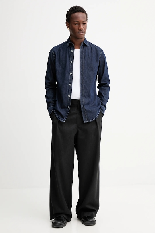 G-Star koszula z domieszką lnu Clean slim D27681.D306 granatowy SS26