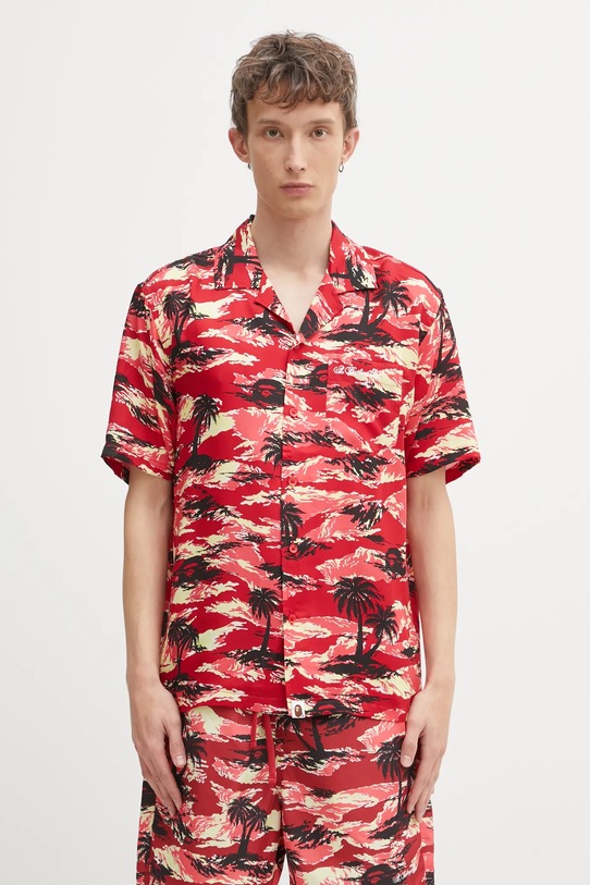 A Bathing Ape koszula Palm Tree Camo Open Collar pozostałe czerwony 1L30132306
