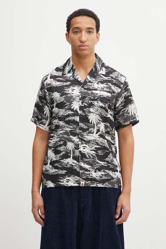 A Bathing Ape koszula Palm Tree Camo Open Collar pozostałe czarny 1L30132306
