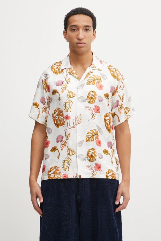 A Bathing Ape koszula z dodatkiem jedwabiu Vacation Pattern Open Collar casual biały 1L30132308