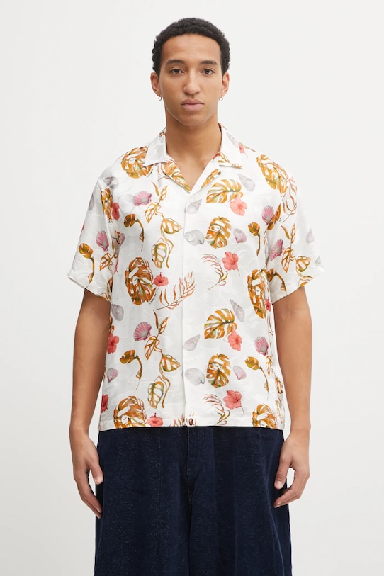 A Bathing Ape koszula z dodatkiem jedwabiu Vacation Pattern Open Collar casual biały 1L30132308