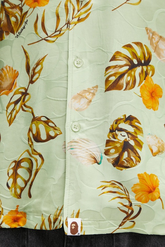 A Bathing Ape koszula z dodatkiem jedwabiu Vacation Pattern Open Collar zielony 1L30132308