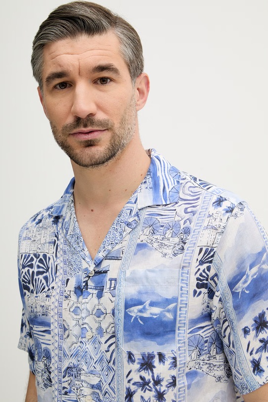 Paul&Shark koszula lniana niebieski 26413189