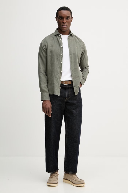 Lněná košile Hackett London HM3010636 zelená SS26