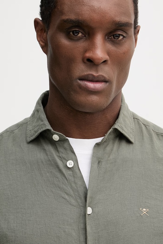 Lněná košile Hackett London zelená HM3010636