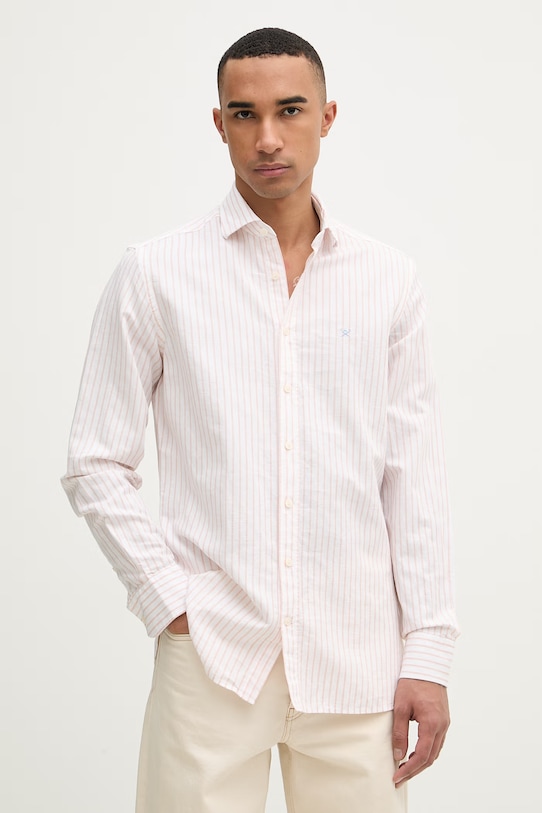 Hackett London koszula męska z dodatkiem lnu pomarańczowy HM3010634