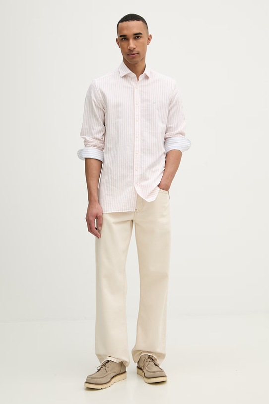 Hackett London koszula męska z dodatkiem lnu HM3010634 pomarańczowy SS26