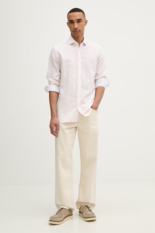 Hackett London koszula męska z dodatkiem lnu HM3010634 pomarańczowy SS26