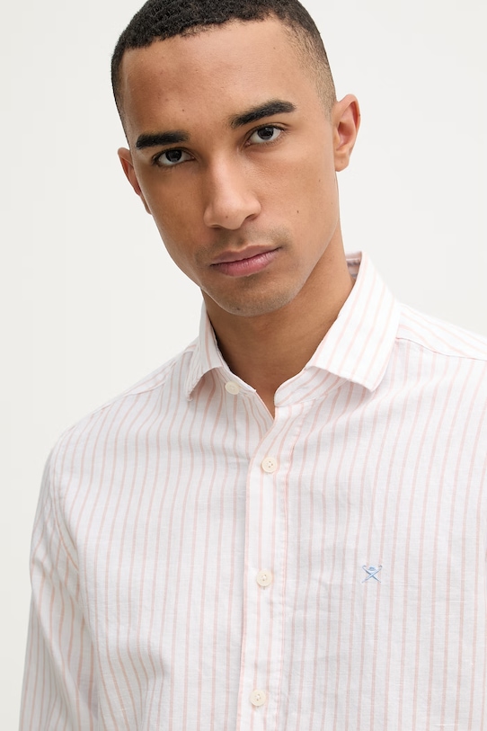 Hackett London koszula męska z dodatkiem lnu pomarańczowy HM3010634