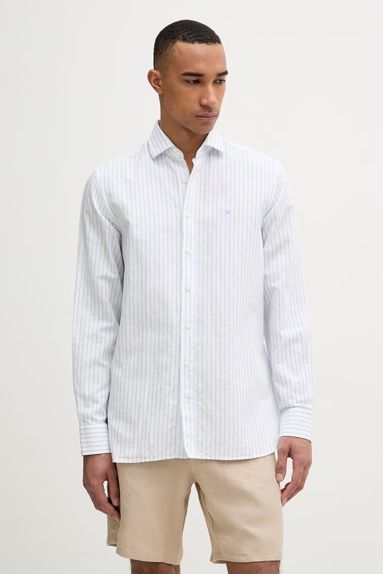 Hackett London koszula męska z dodatkiem lnu niebieski HM3010634