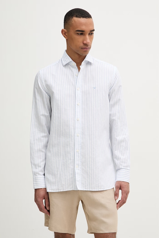 Hackett London koszula męska z dodatkiem lnu niebieski HM3010634