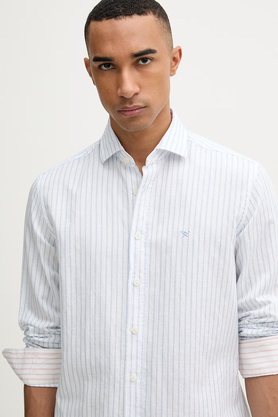 Hackett London koszula męska z dodatkiem lnu niebieski HM3010634