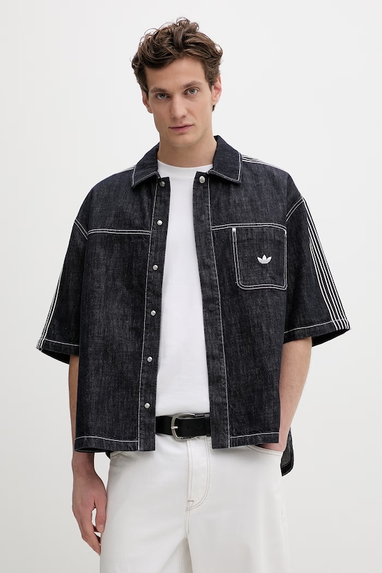 Τζιν πουκάμισο adidas Originals κανονικό σκούρο μπλε KG6448