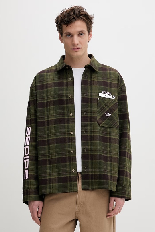 Βαμβακερό πουκάμισο adidas Originals casual πράσινο KG6451