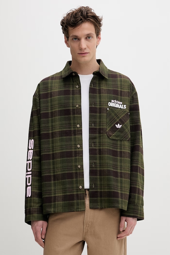 Βαμβακερό πουκάμισο adidas Originals casual πράσινο KG6451