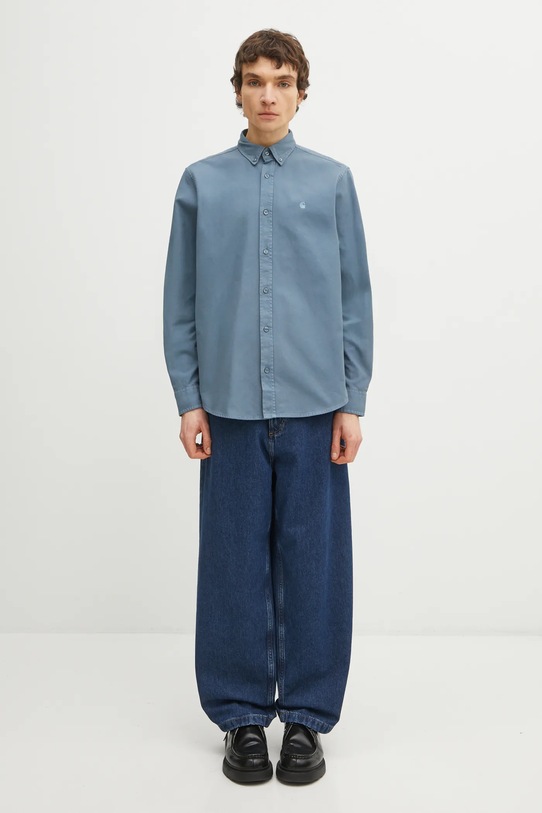 Carhartt WIP koszula bawełniana LS Bolton Shirt I030238.3GGGD niebieski