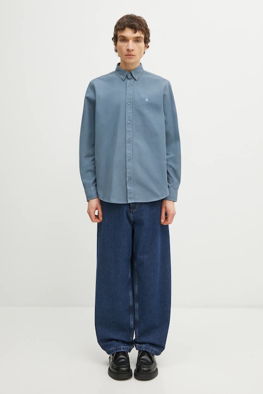 Carhartt WIP koszula bawełniana LS Bolton Shirt I030238.3GGGD niebieski