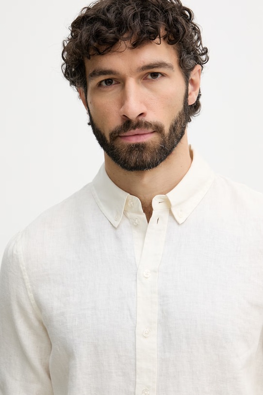 Mos Mosh koszula męska lniana Theo beżowy 500970