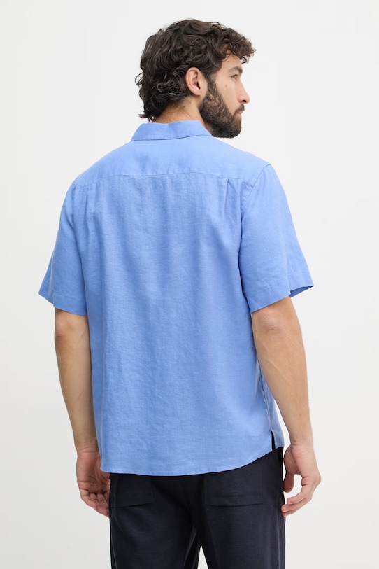 Odzież Mos Mosh koszula męska lniana Theo 509600 niebieski