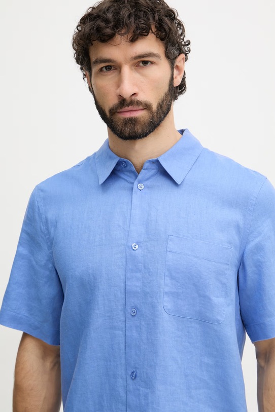 Mos Mosh koszula męska lniana Theo niebieski 509600