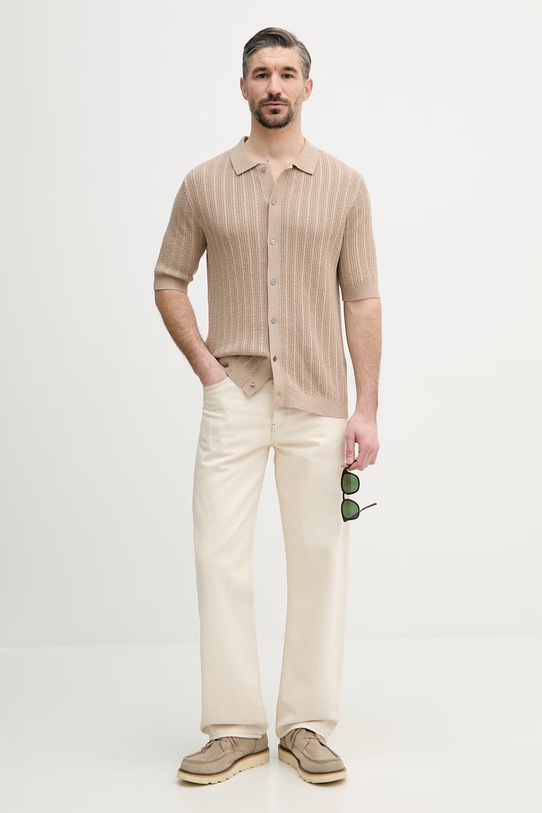 Mos Mosh koszula męska z bawełną Dario 510130 beżowy SS26