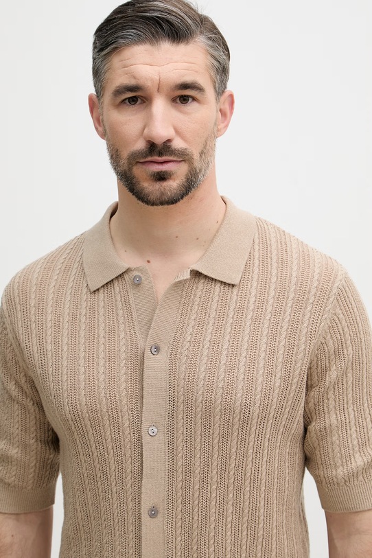 Mos Mosh koszula męska z bawełną Dario beżowy 510130