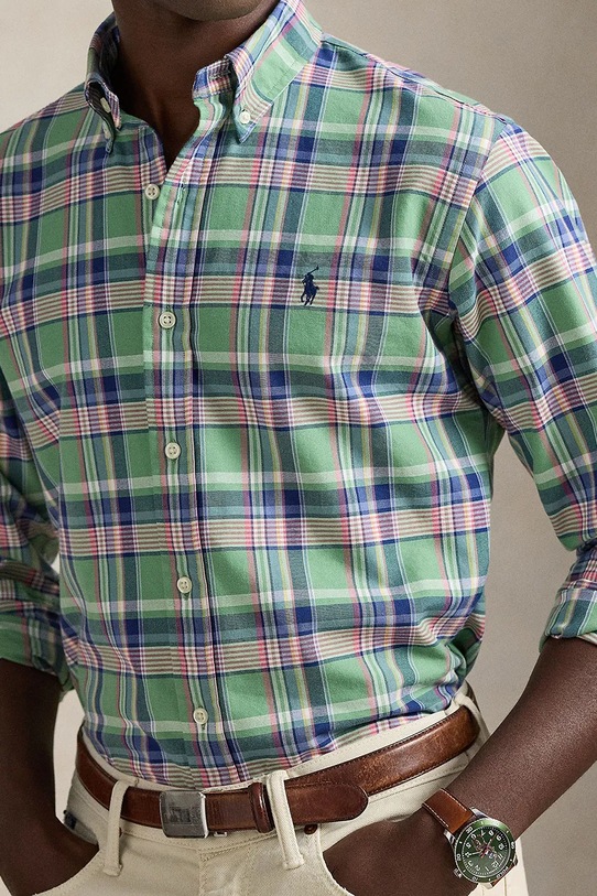 Odzież Polo Ralph Lauren koszula bawełniana CLASSIC OXFORD 710922273007 zielony