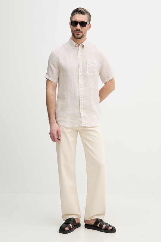 Barbour koszula męska lniana Linton MSH5735 beżowy SS26