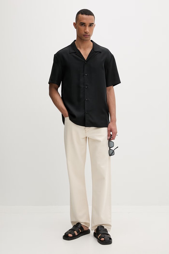 Calvin Klein košeľa pánska s modalom LV04LF114G čierna SS26