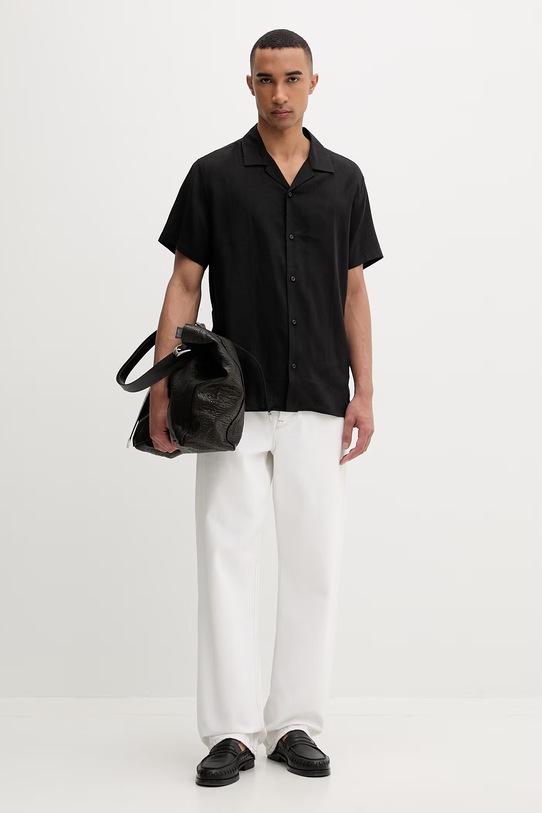 Calvin Klein košeľa pánska s ľanom LV04LF137G čierna SS26