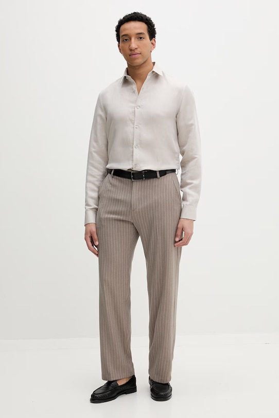 Calvin Klein koszula męska z lnu LV019EU121 beżowy SS26