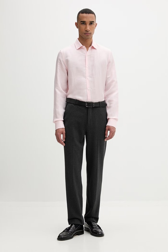 Calvin Klein pánska košeľa s ľanom LV019EU121 ružová SS26