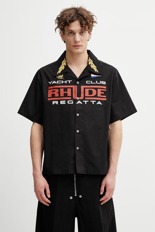 RHUDE Regatta Club koszula bawełniana męska czarny RHPS26SR04012