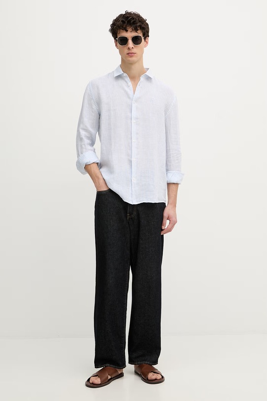 Trussardi koszula męska lniana 5026N000033N niebieski SS26