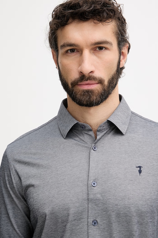 Trussardi Πουκάμισο ανδρικό με βαμβάκι σκούρο μπλε 58008000021N