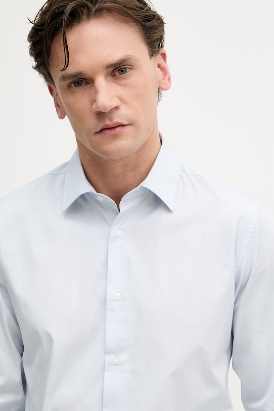 Sisley koszula męska bawełniana niebieski 51C3SQ05B