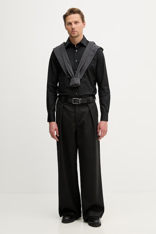 Sisley koszula męska bawełniana 51C3SQ05B czarny SS26