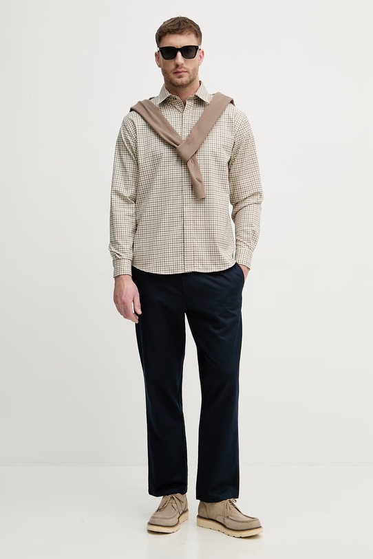 Sisley koszula męska bawełniana 56RDSQ05E beżowy SS26