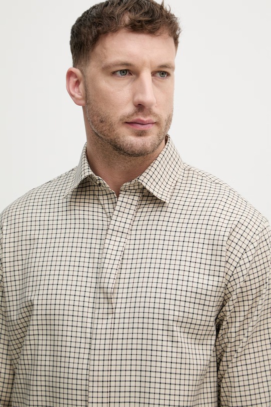 Sisley koszula męska bawełniana beżowy 56RDSQ05E