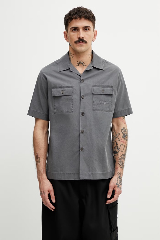 MM6 Maison Margiela koszula bawełniana męska szary SH0DR0008.M35741.855