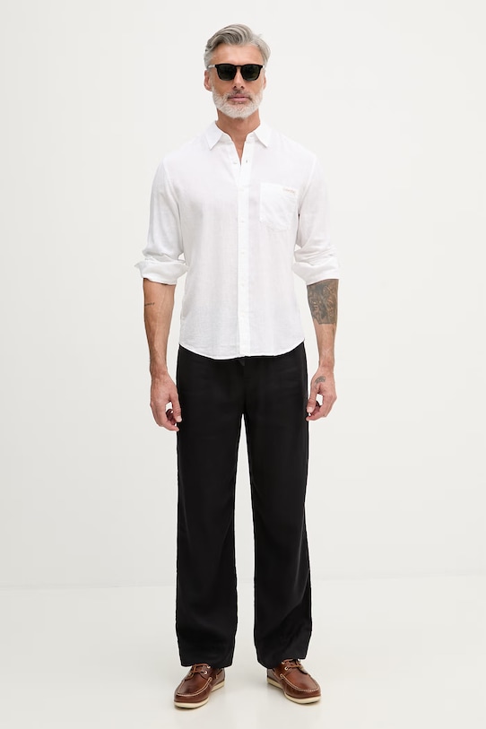 Calvin Klein Jeans košile pánská se lnem LV04RF121G bílá SS26