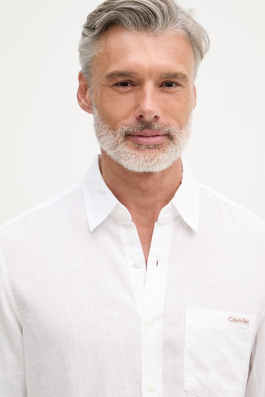 Calvin Klein Jeans риза мъжка с лен бял LV04RF121G