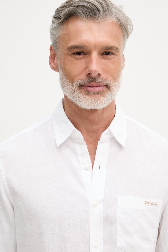 Calvin Klein Jeans košile pánská se lnem bílá LV04RF121G