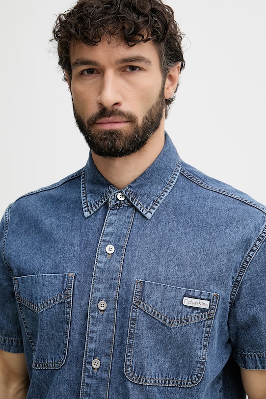 Calvin Klein Jeans πουκάμισο ανδρικό ντένιμ μπλε LV04RF711G