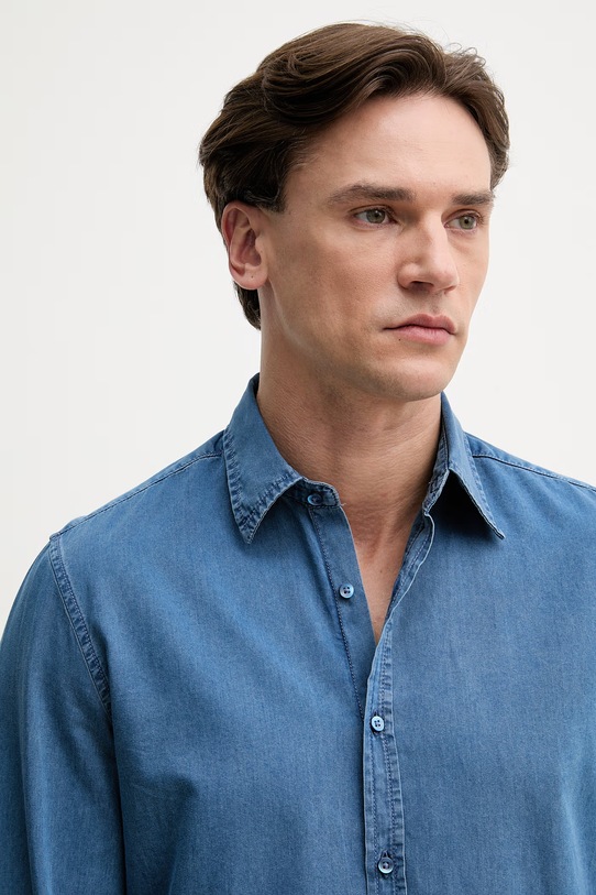 United Colors of Benetton koszula męska z bawełny niebieski 58JKUQ065