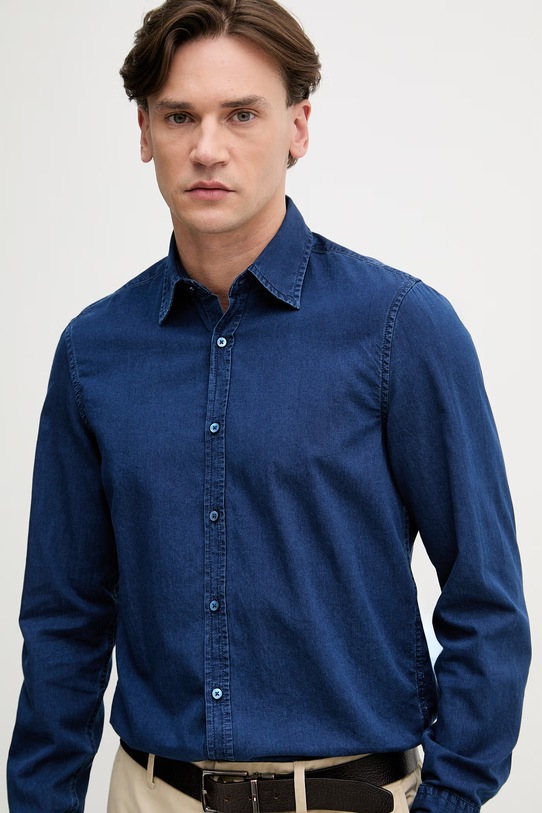 United Colors of Benetton koszula męska z bawełny granatowy 58JKUQ065